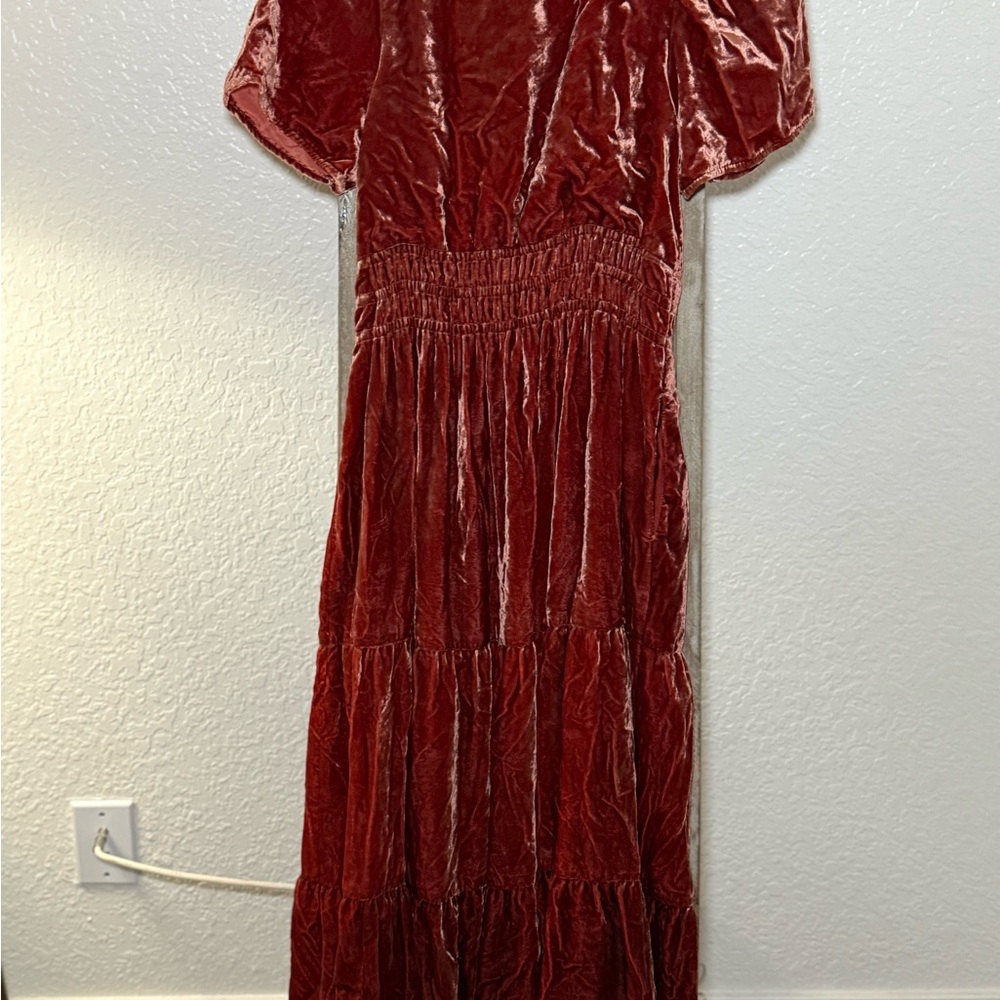 Anthropologie Velvet Tiered Maxi Dress in Wine Red - Picture 5 of 6